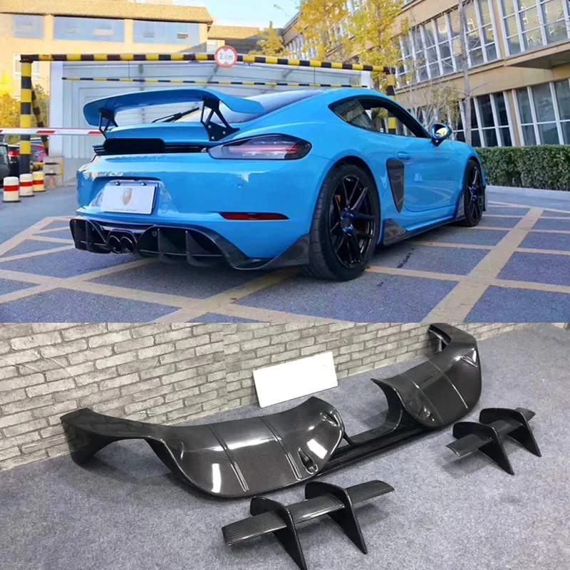 

Для Porsche Boxster Cayman 718, задний бампер из настоящего углеродного волокна, диффузор, спойлер для губ, комплект кузова автомобиля