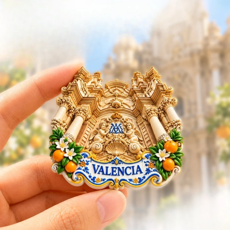 Valencia Classical Architecture Fridge Magnet - Elegant 3D Spanish Souvenir Unique Mediterranean Gift for Travel & Historic Deco