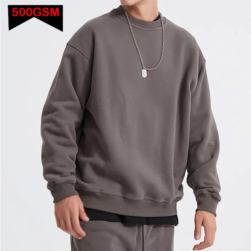 500GSM Heavy Weight Fashion Men\'s Hoodies New Autumn Winter Casual Thick Cotton Men Top Solid Color Hoodies Sweatshirt Pullover