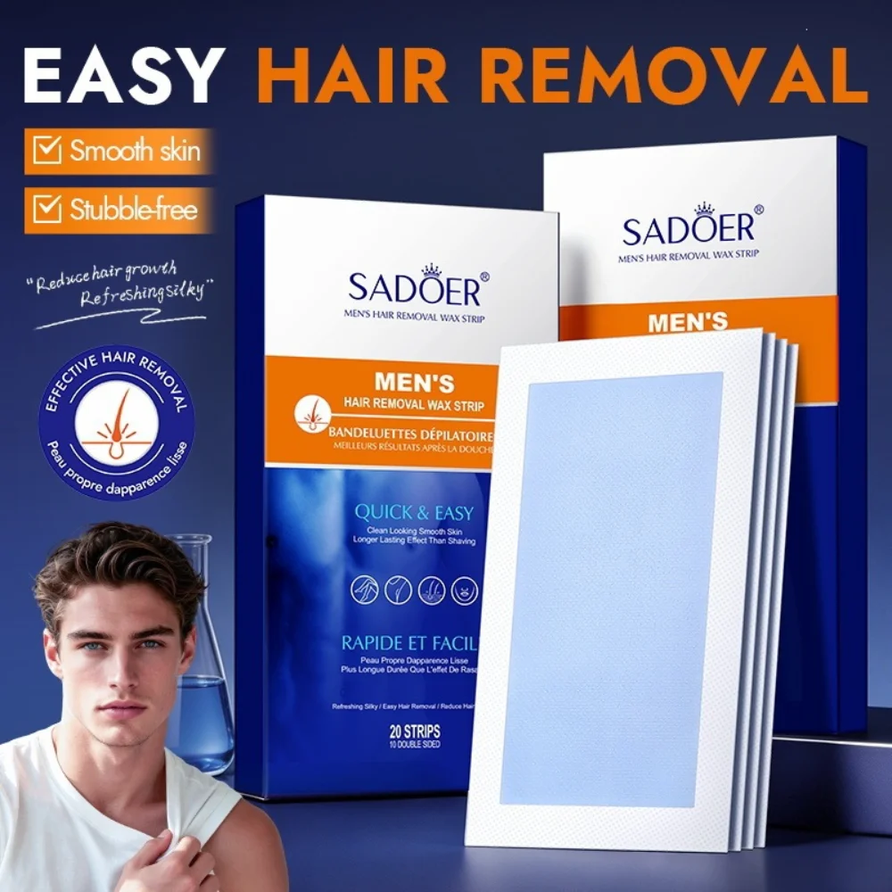 SADOER Men's Wax Strips Double-Sided Pre-Waxed Body Hair Removal for Chest Arms Legs and Underarms for Silky Smooth Skin At Home