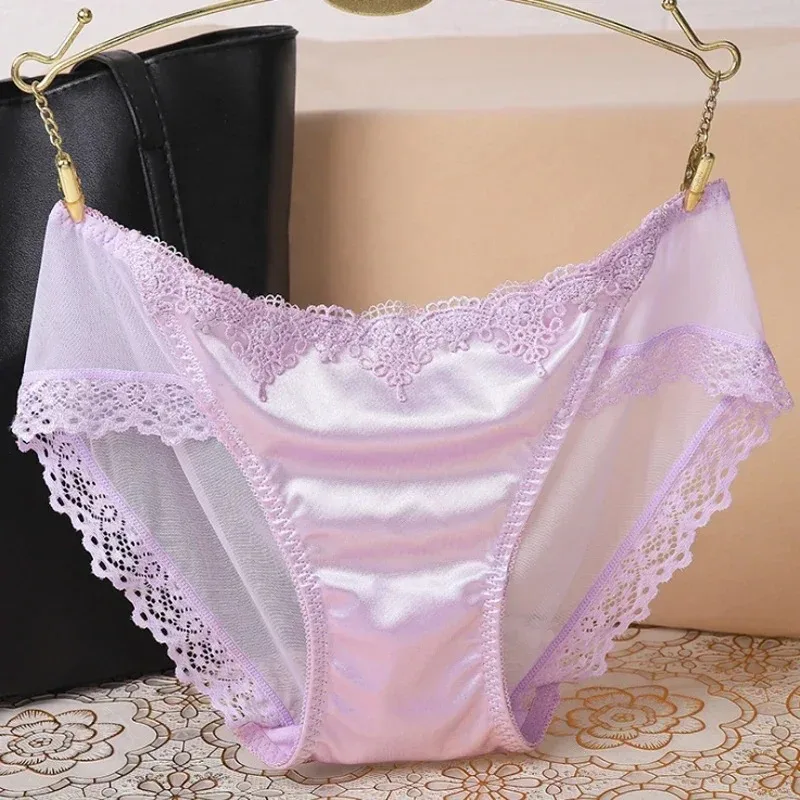 Ladies Lace Fashion Transparent Thin Briefs Sexy Cotton Crotch Low Waist Panties Elasticity Breathable Underpanty Soft Underwear