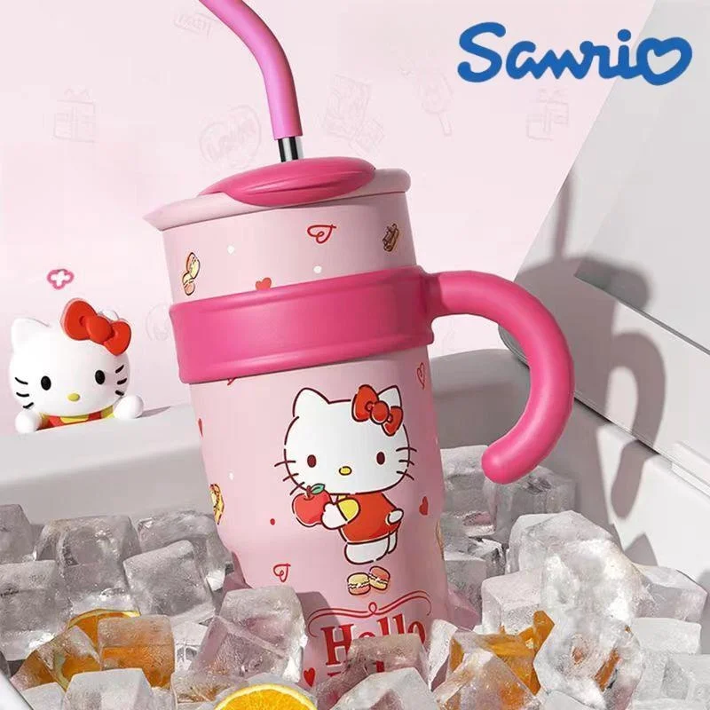 Hellokitty Sanrios Anime Kawaii Ice Cream Cup 316 Stainless Steel Girls Straw Insulation Cup Birthday And Christmas Gift