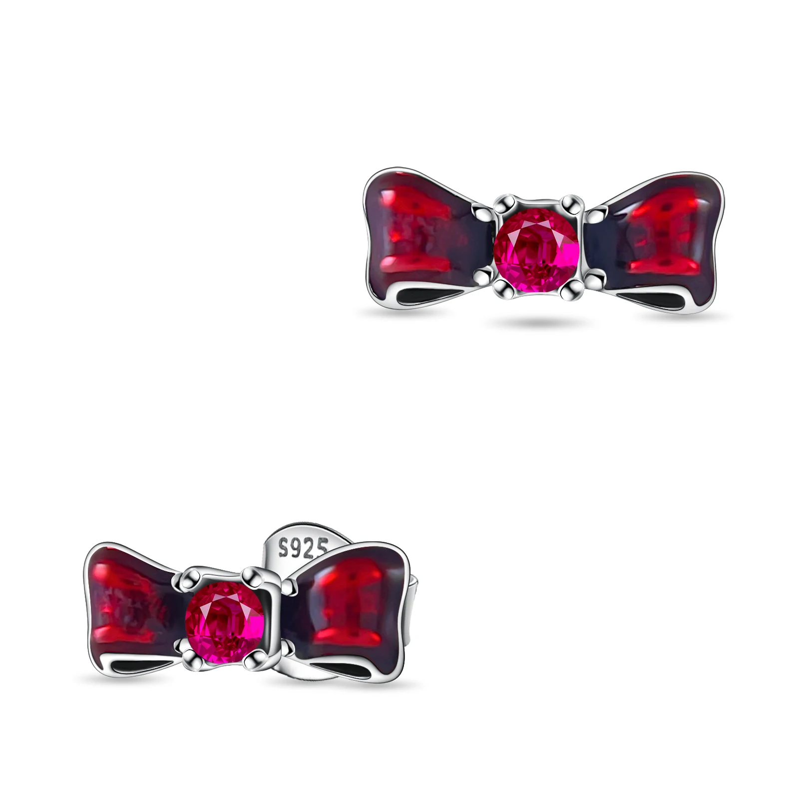Silver Plated Bow Shape Stud Earrings Delicate Enamel And Gem Detail Hypoallergenic For Sensitive Ears Sweet Ear Jewelry Gift