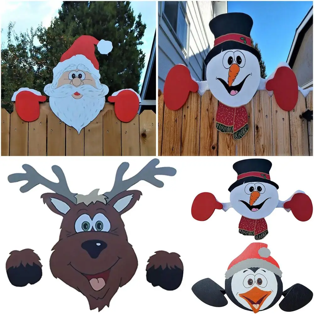 Cartoon Indoor Outdoor Festival Santa Clause Snowman Yard Ornaments Christmas Fence Decoration Reindeer Penguin Peeker