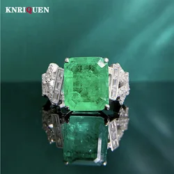Vintage 100% 925 Real Silver 10*12mm Emerald Rings for Women Lab Diamond Gemstone Wedding Ring Cocktail Party Fine Jewelry Gift