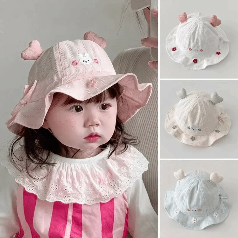 

Cute Cartoon Rabbit Baby Bucket Hat Mesh Breathable Little Rabbit Sun Hat Adjustable Basin Hat Summer
