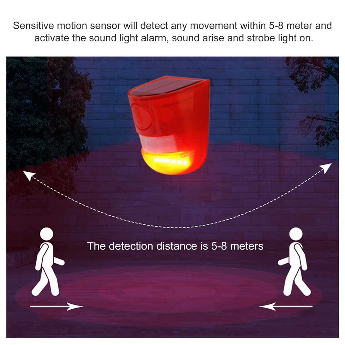 Paquete de 3 luces estroboscópicas solares con alarma de Sensor de movimiento 129DB sirena de seguridad de sonido IP65 impermeable para Villa granja patio jardín