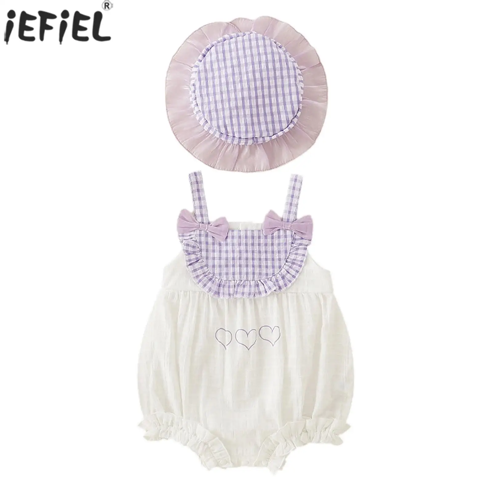 

Baby Girls Summer Clothes Outfits Spaghetti Strap Sleeveless Bowknot Rompers And Hat for Photoshoot Holiday Casual Daily Wear