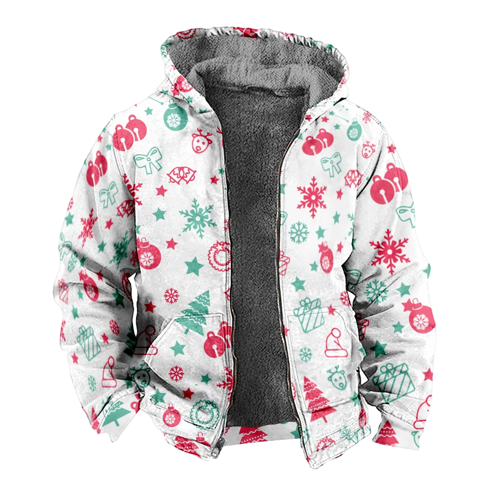 Chaquetas de invierno para hombre, abrigos, ropa de algodón con patrón navideño, abrigo con cremallera, viaje informal