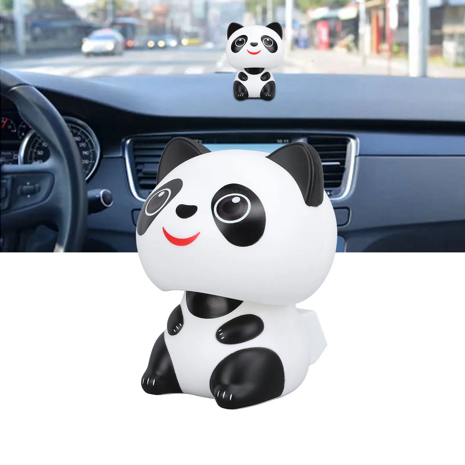 Solar Powered Nodding Panda Figurine ABS Light Sensing Cute Smiling Panda Car Dashboard Ornament for Home Decoration