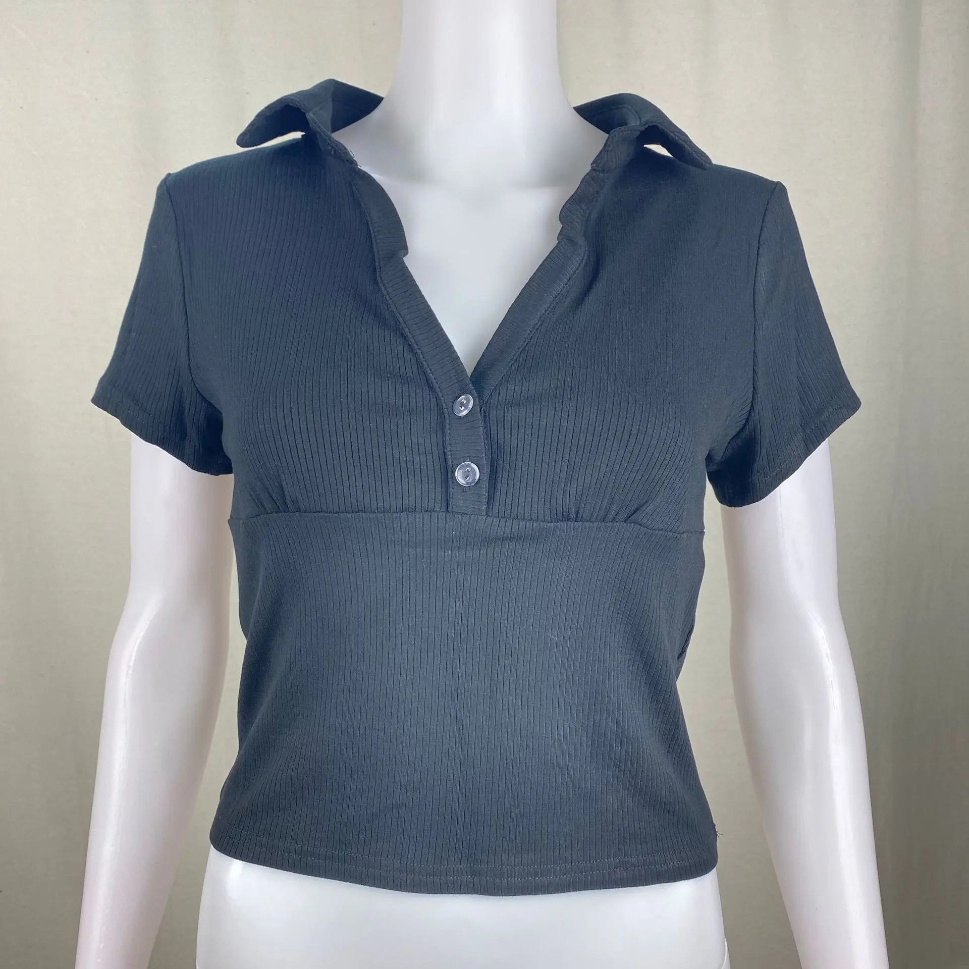 Summer T Shirt Women New 2022 Hot Style Solid Color Lapels Sexy Joker short-sleeved t-shirts Female Tee Tshirts ZC299