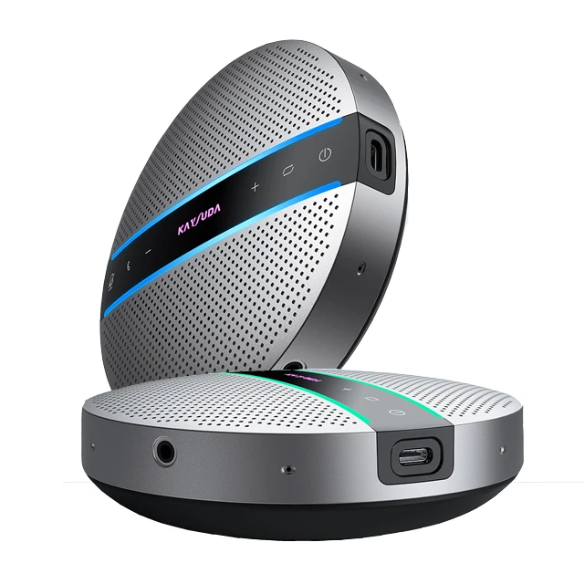 

6 Mics Speakerphone Daisy Chain Use Alone Up To 16 Attendees 360 Voice Pick Up