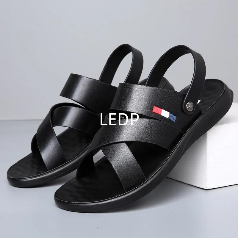 Sandals for Man Fashion Outdoor Korean Genuine Leather Indoor House Platform Male Beach Shoes Casual Men Sandals New In Summer