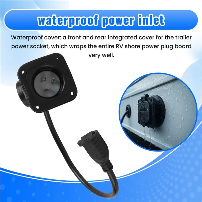 B62B-15 Amp Shore Power Inlet Flanged RV Power Plug NEMA 5-15P 125V AC Electrical Outlet Receptacle For Trailer Boat Van Shed US