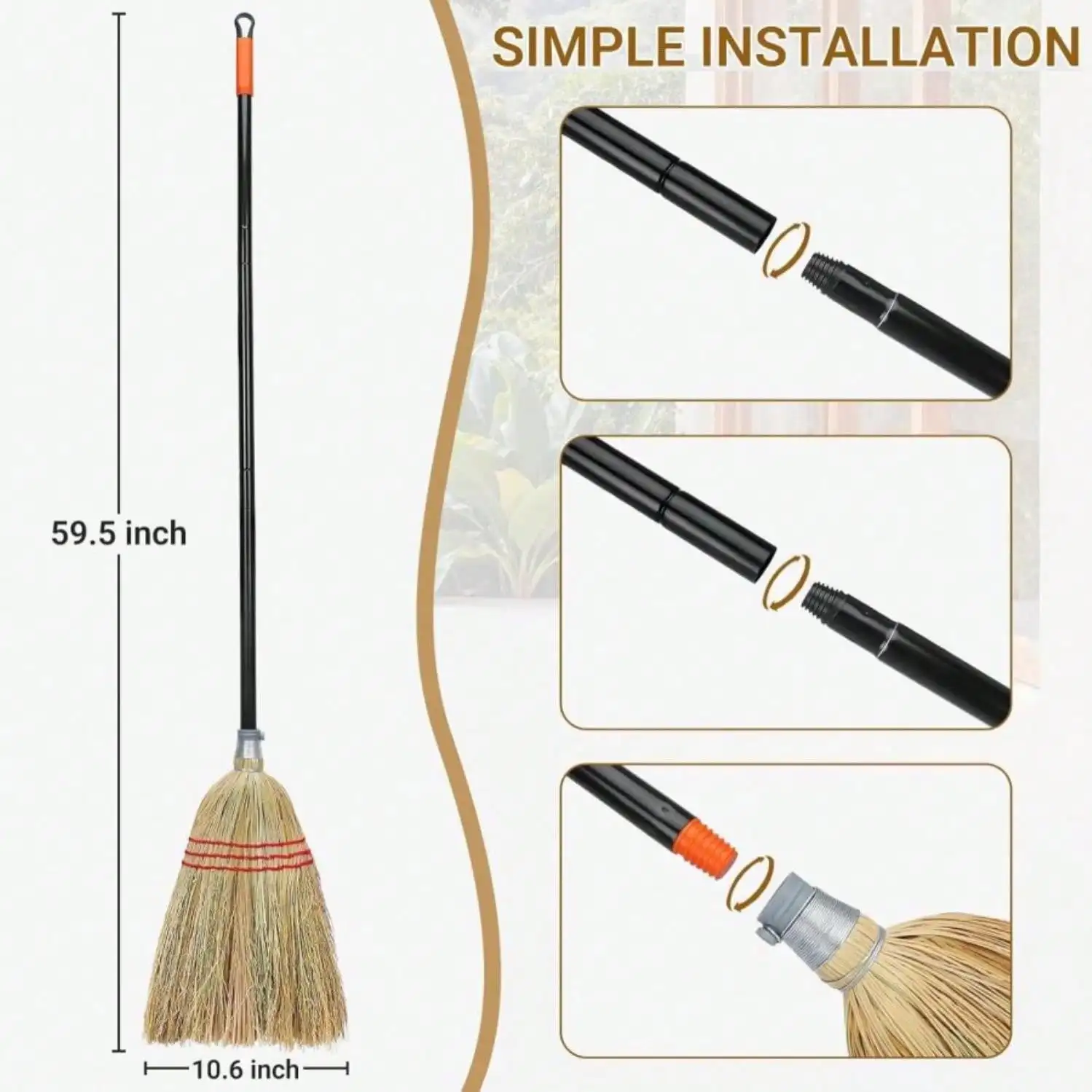 

Outdoor Corn Broom, Household Indoor And Outdoor Broom Suitable For Sweeping Gravel, Fallen Leaves And Sand On Yard, Garage, Lawn, Stone Path And Concrete Floor (Total Length 59")