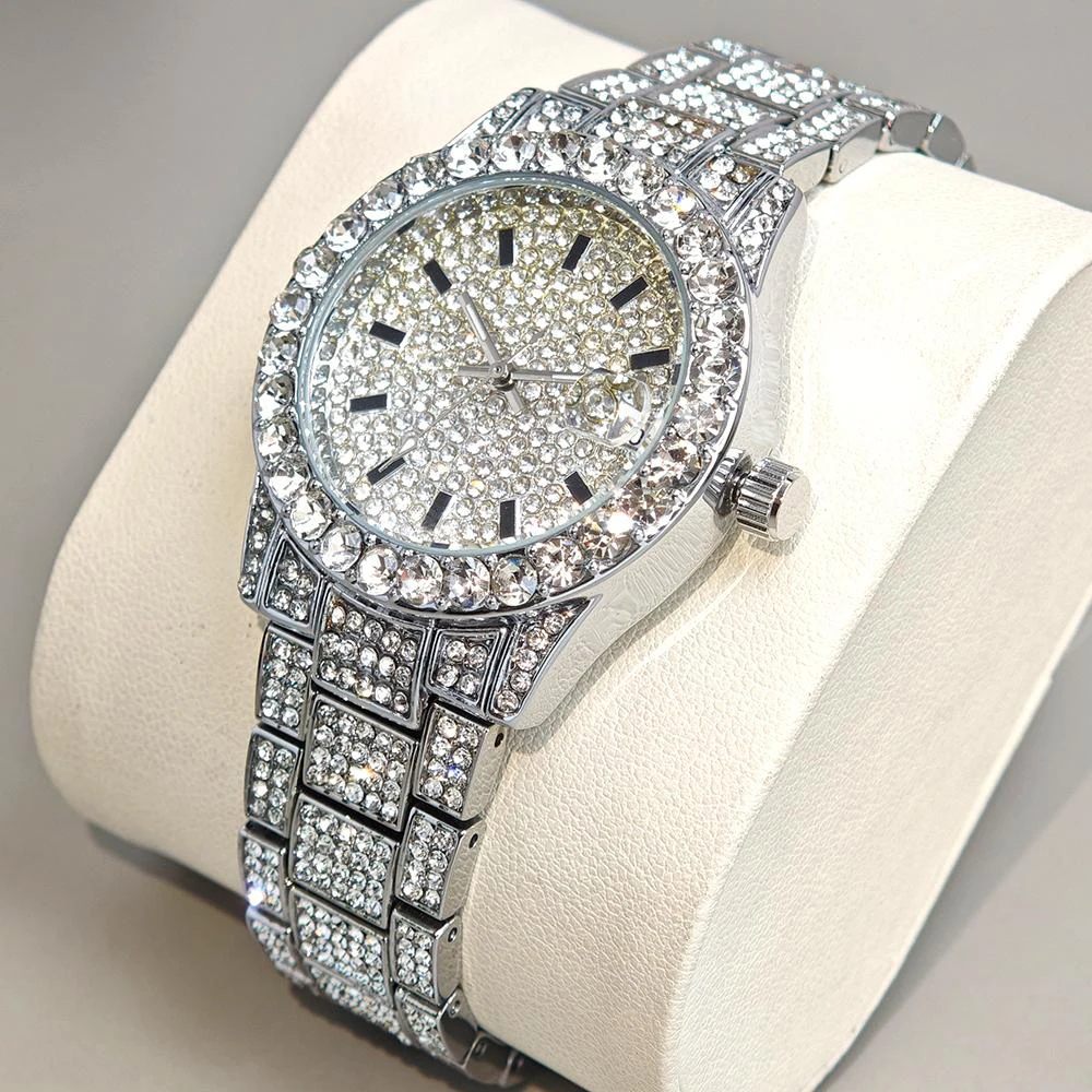 

Модные ледяные часы для женщин, роскошные кварцевые часы из нержавеющей стали, женское платье, блестящие ювелирные изделия с бриллиантами, наручные часы, дропшиппинг