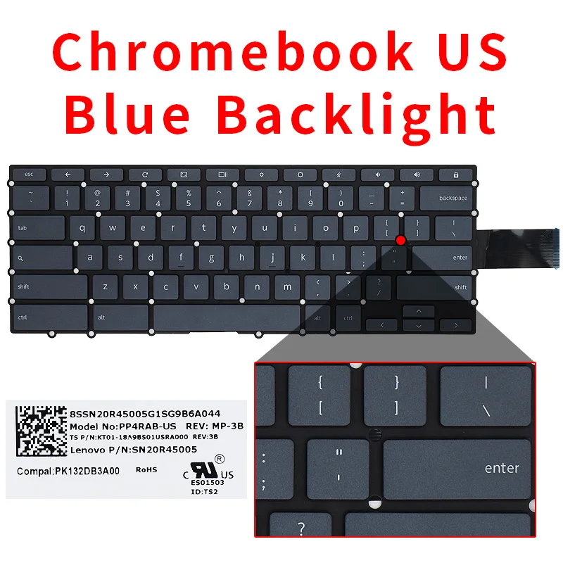 Imagem -03 - Teclado Original do Portátil dos Eua para Lenovo Retroiluminado para Chromebook C630 S330 Soe-ncb1768 00218b73lhd11 Azul