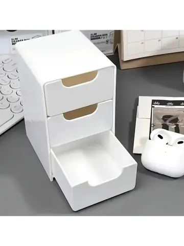 3-Tier Plastic Cosmetic Storage Box Organizer with Drawers Multifunctional Countertop Storage for Jewelry Office Supplies