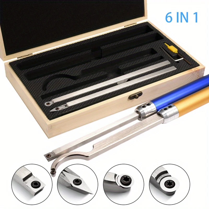 1set Carbide Tip Wood Lathe Turning Tool Kit with Cutting Inserts & Box for Lathe Woodworking Tools Accessories(Metal Handle)