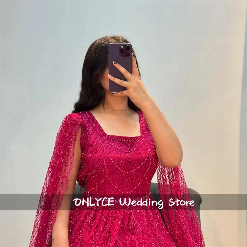 Robe de bal trapèze personnalisée, col carré, paillettes, châle perlé, drapée, longueur au sol, soirée formelle