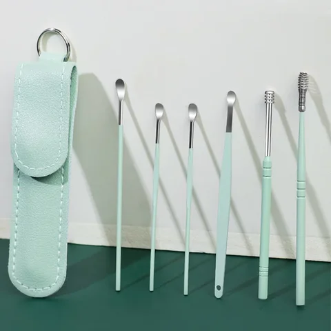 6PCS 스테인레스 스틸 Earpick 귀 청소기 숟가락 귀 선택 귀 왁스 제거 도구 키트 아기 성인을위한 귀 스푼 케어 귀 케어 세트