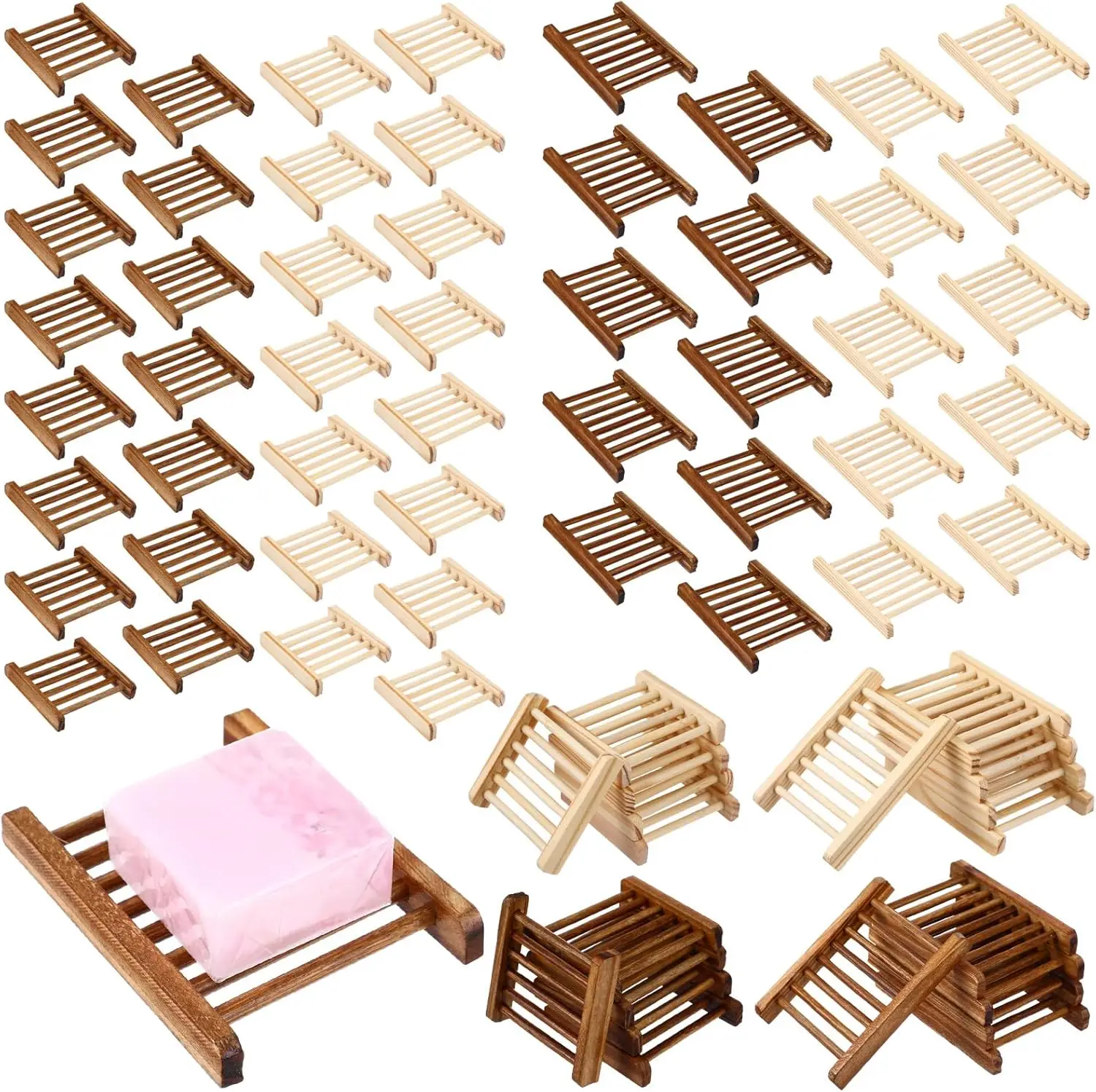 

50 Pcs Bamboo Soap Holder Bulk Wood Soap Dish Bathroom Wooden Tray Saver Hand Craft Bathtub Self Draining Dish for Bar