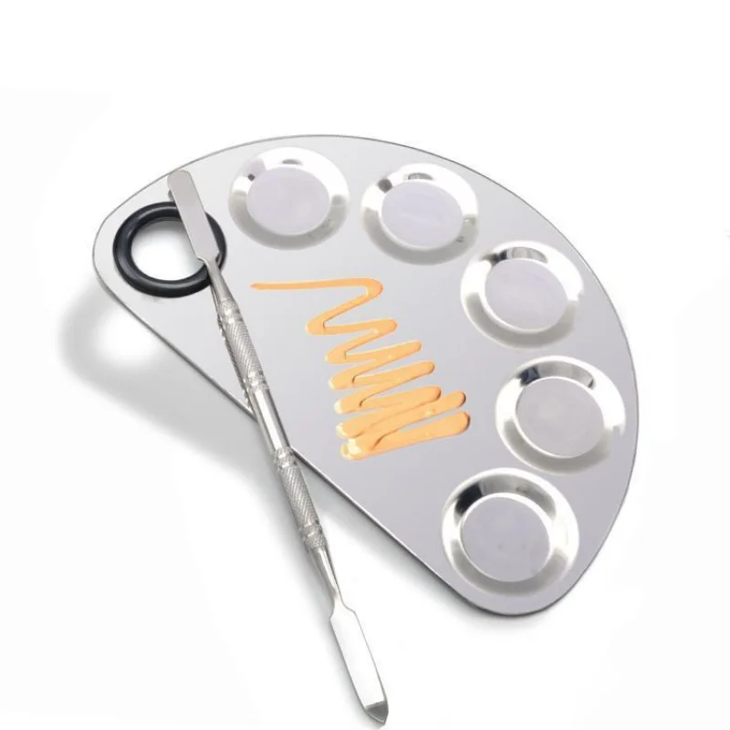 Paleta de Mistura de Maquiagem em Aço Inoxidável com Espátula, Ferramenta para Artistas para Misturar Base e Nail-Art