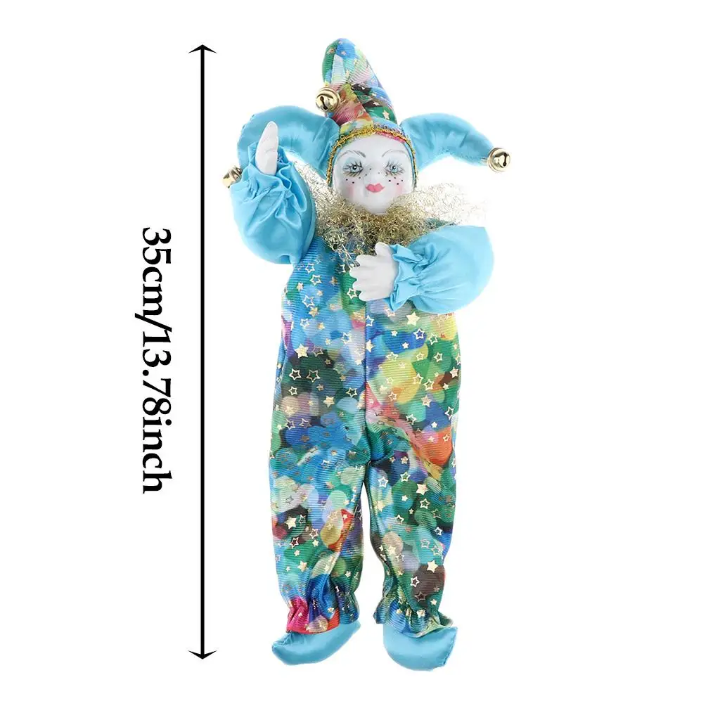 Vintage Cloth Clown Doll Porcelain Ceramic Funny Craft Figurine Collectible Model for Halloween Party view 3