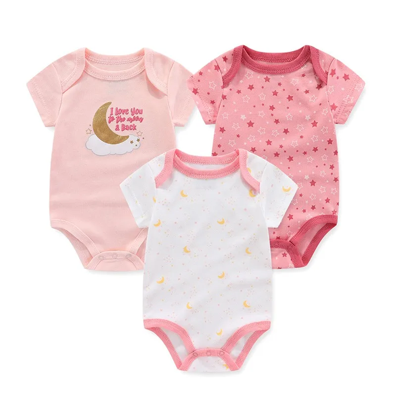 Unisex Bodysuits 3Pieces Cartoon Cotton Baby Girl Clothes 0-12M New Born Baby Boy Clothes Set Short Sleeve Bebes