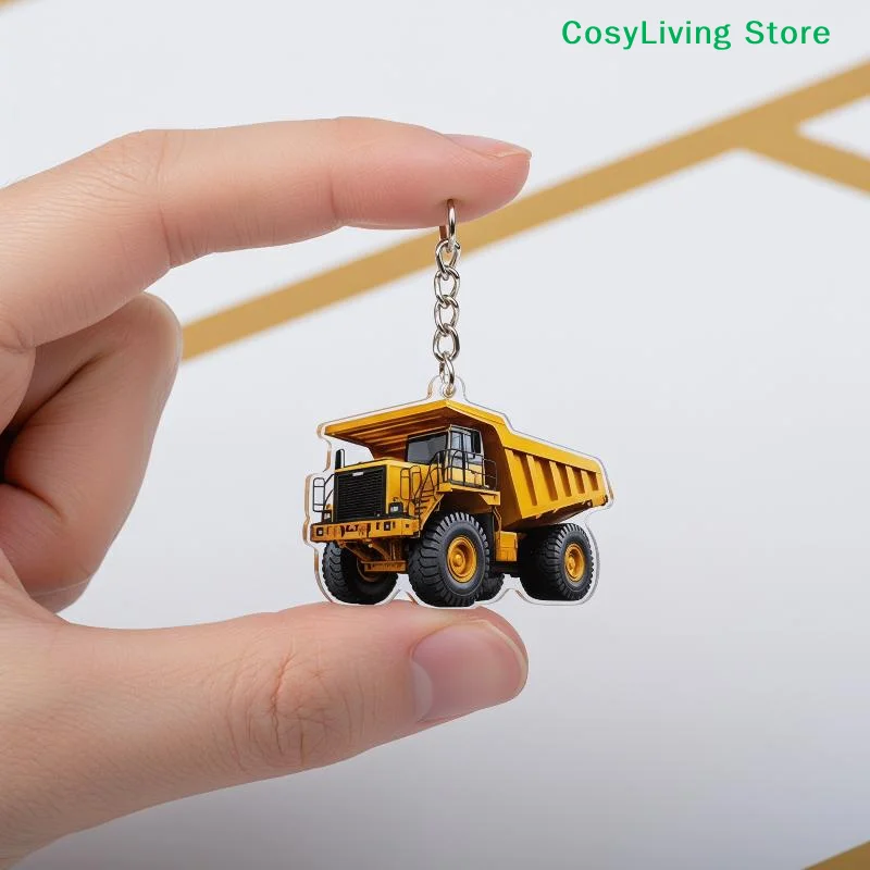 Lightweight Key Ring Pendant Party Gift Forklift Tractor Construction Truck Cartoon Roller Model Car 2D Flat Excavator Keychain image 6