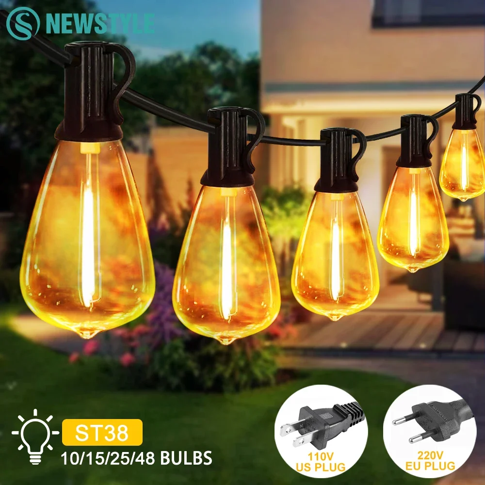 

Гирлянда ST38 10M-25 лампочек, уличная, водонепроницаемая, декоративная, соединяемая, светодиодная, с регулировкой яркости, для патио и сада