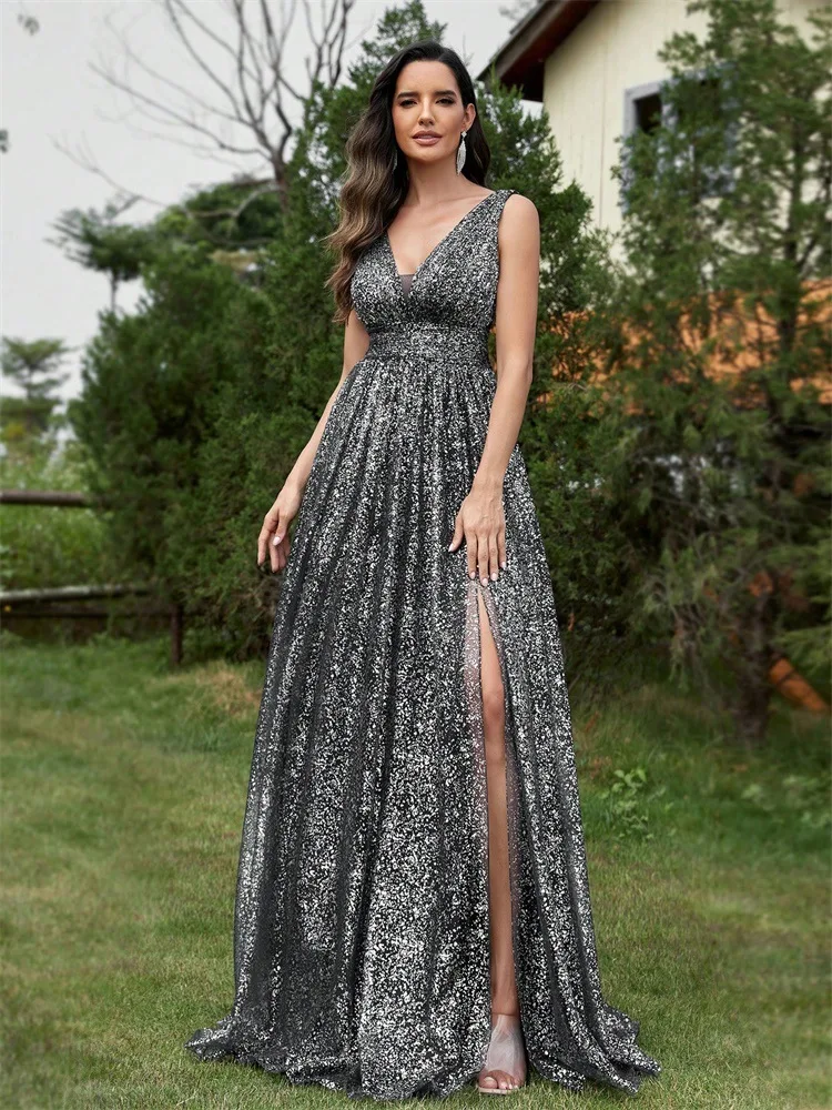 Middle East European and American New Split Evening Dress Women's Banquet Temperament Slim-Fit Long Party Bridesmaid Jumpsuit