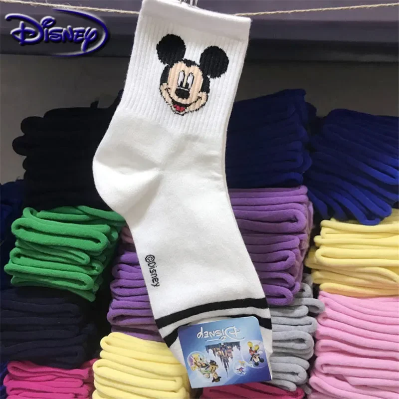 Disney-Calcetines de algodón con dibujos animados de Mickey para mujer, calcetín informal, suave, nuevo diseño, 1 par