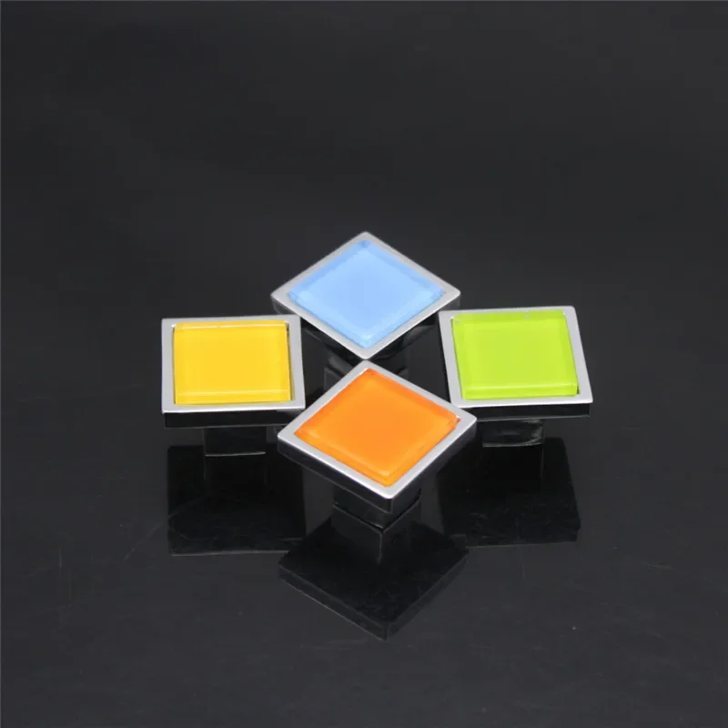 Wardrobe Drawer Cabinet Door Handle Modern Simple Crystal Glass American Zinc Alloy Color Square Single Hole Handle