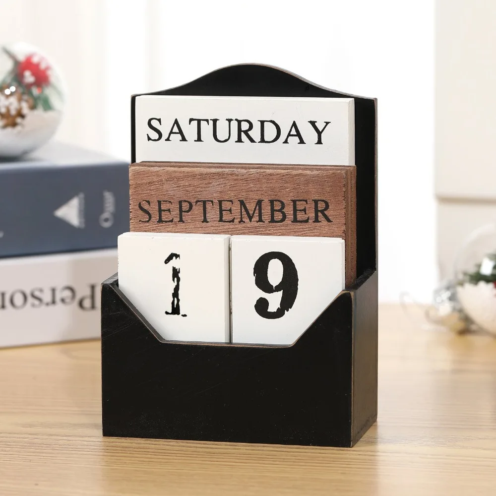 Classic Perpetual Calendar Building Block Frame Fashionable Home and Office Supplies Wooden Decorations Wedding Desktop Calendar