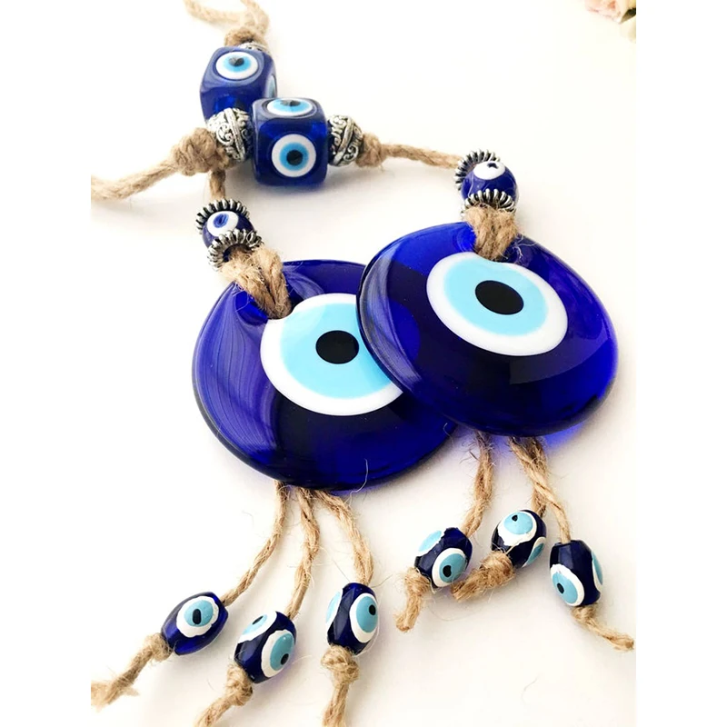 

Lucky Eye Glass Blue Turkish Evil Eye Pendant Large Blue Glass Wall Hanging Handmade Decoration for Home Living Room Car Gift