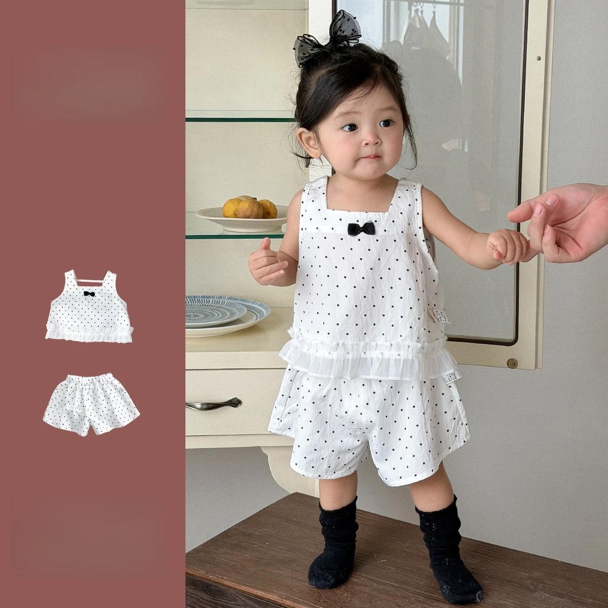 

Children's Two-piece Summer Polka Dot Set Loose Shorts Wide Shoulder Strap Vest Women's Treasure Summer Clothes