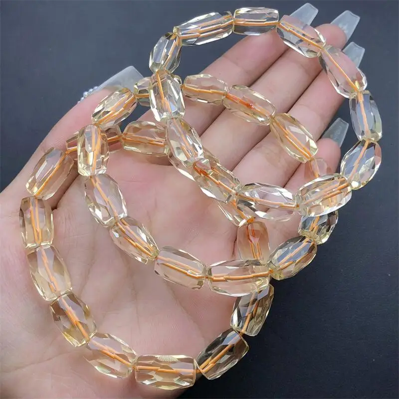 Natural Citrine Facet Bracelet Woman Lady Man Healing Wealth Gift Crystal Beads Quartz Gemstone Jewelry 1PCS