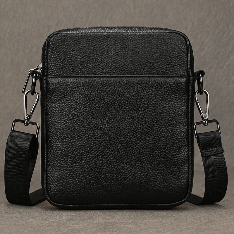 

Black leather small shoulder men's cowhide casual small square bag cowhide crossbody iPad summer and autumn outdoor work