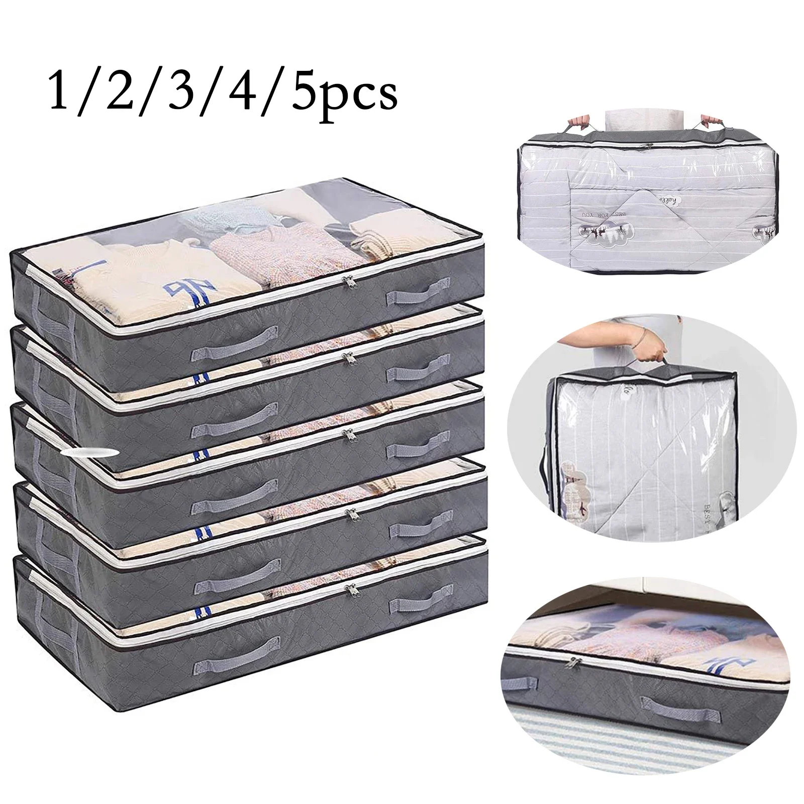 1-5pcs Underbed Storage Bag For Portable Foldable Quilt Bag Wardrobe Clothes Storage Box Dustproof Organizer Large Capacity