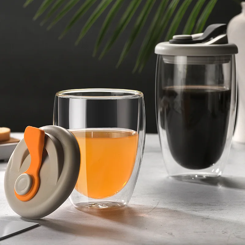 Water Bottle Coffee Travel Cup Set Heat-resistant Double Wall Glass Cup Beer Mug Tea With Lid Leak-Proof Transparent Glass Cups