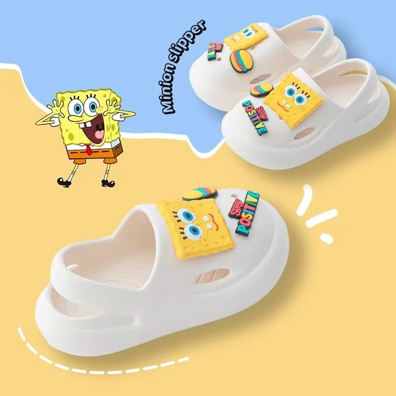 انخفاض الشحن ص ‌ إيل صور 2025 صنادل صيفية جديدة مريحة SquarePants كارتونية أصفر أبيض للفتيات والأطفال شباشب للأطفال