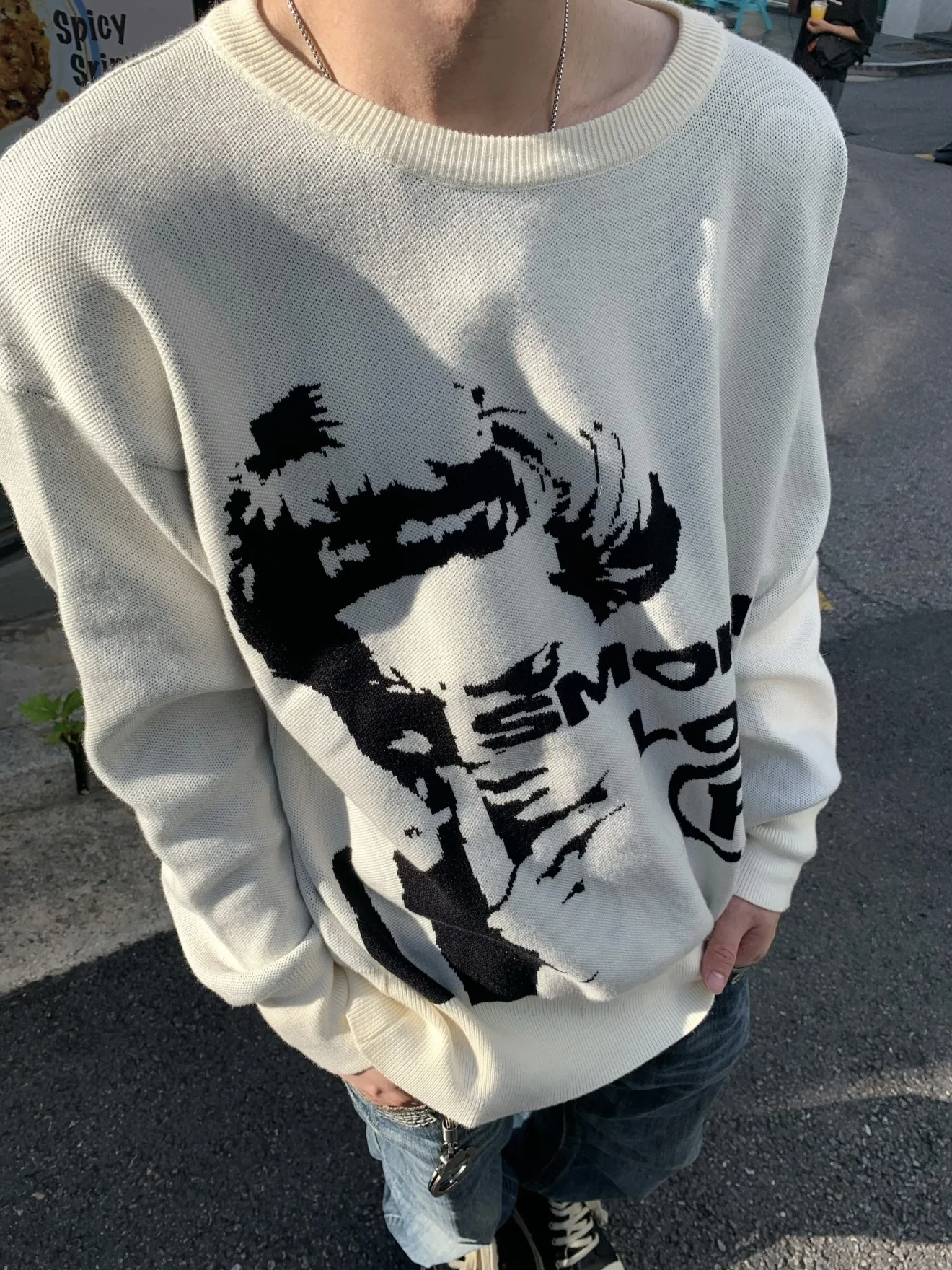 

American Retro Motto Embroidery "Love" Lazy Knitted Sweater Men Winter Casual Versatile Design Comfortable Long Sve Crew N...