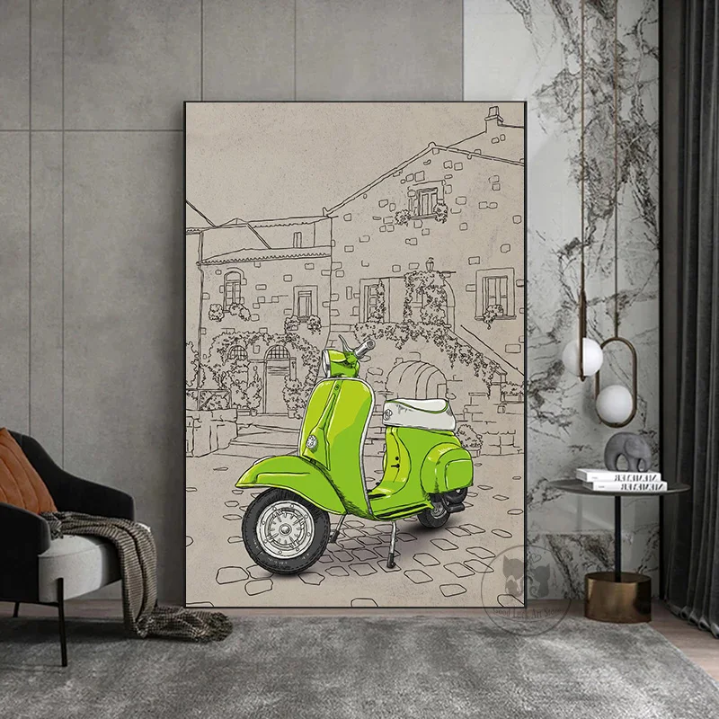 Italian Style Poster Famous Building Background Fiat 500 Red Yellow Vespa Wall Art Picture Canvas Print Room Home Decor Painting