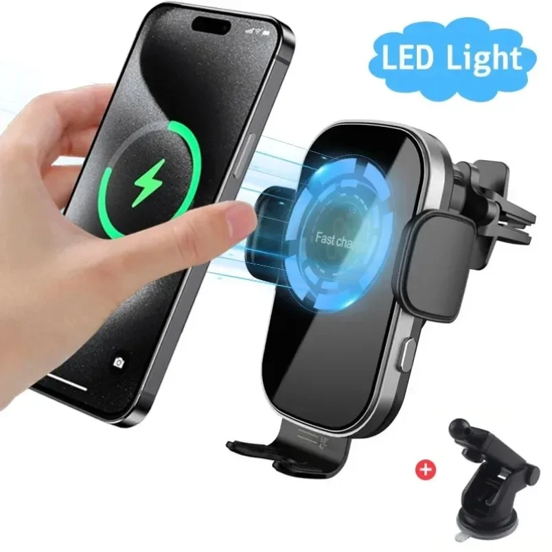 Wireless Car Charger Phone Holder 15W Fast Charging Air Vent Mount Electric Auto Clamp for Most Android Ios Smart Phones