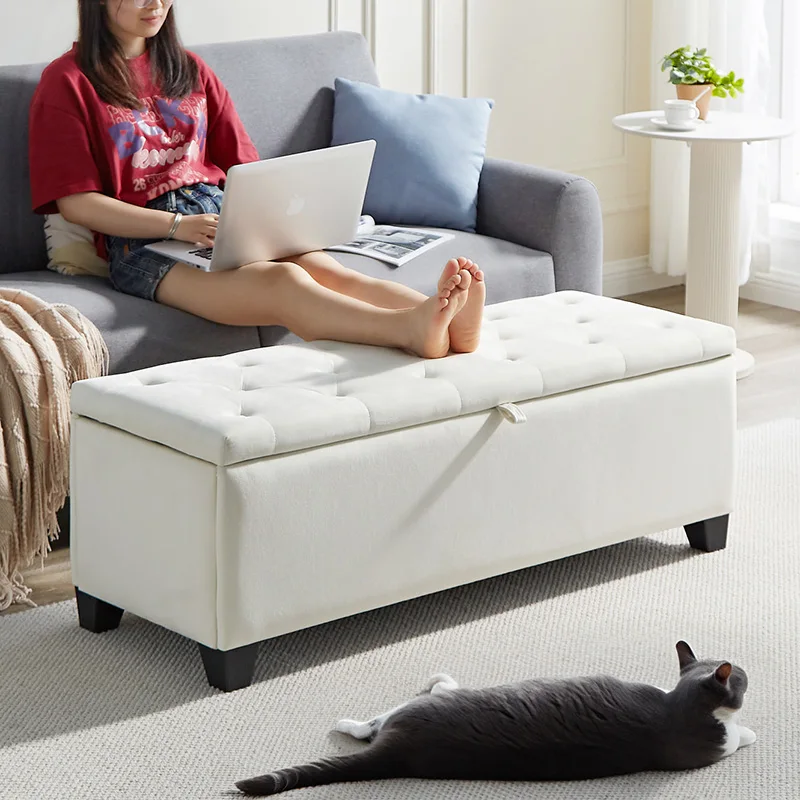 Storage Ottoman Bench, Upholstered End of Bed with Storage and Seating, for Foot Rest in Bedroom, Living Room, Entryway