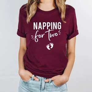 Napping for Two Shirt for Women Pregnancy T-shirts Pregnancy Announcement Cotton T-shirts Short Sleeve Graphic T Shirts Tops