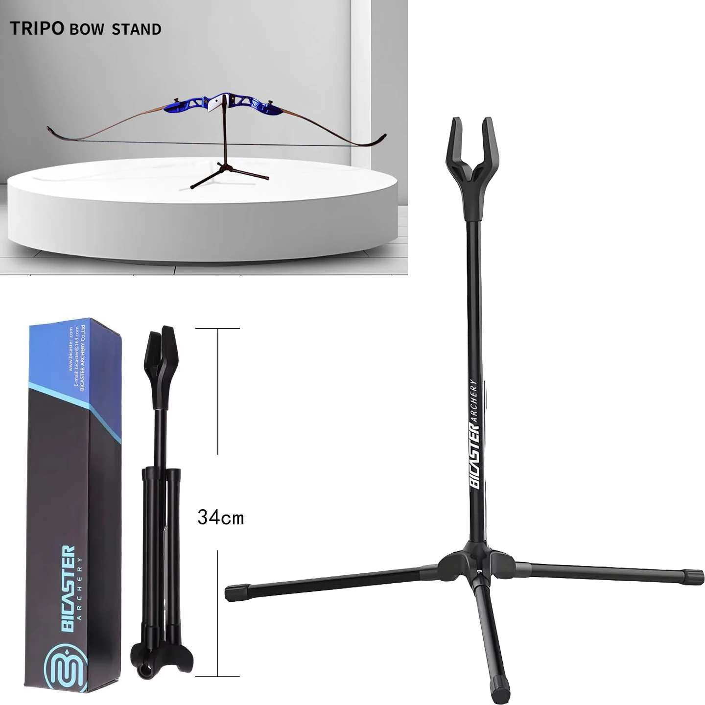 BICASTER Portable Recurve Bow Stand Folding Archery Tripod Lightweight Aluminum Alloy Base Fiberglass Shaft Bow Holder Rack