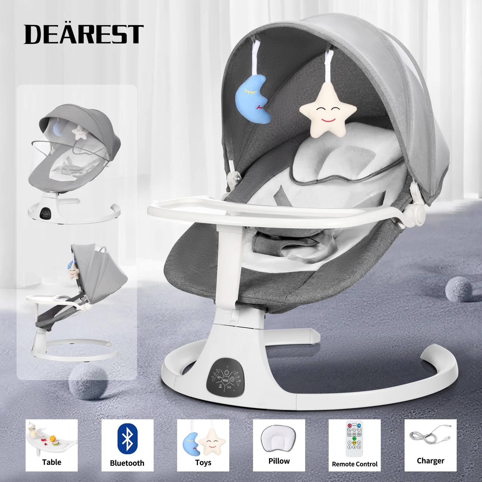 Baby Five Points Safety Belt with Bluetooth Music Remote Control Baby Swing Rest Chair Deluxe Auto Rocking Crib Shaker Recliner