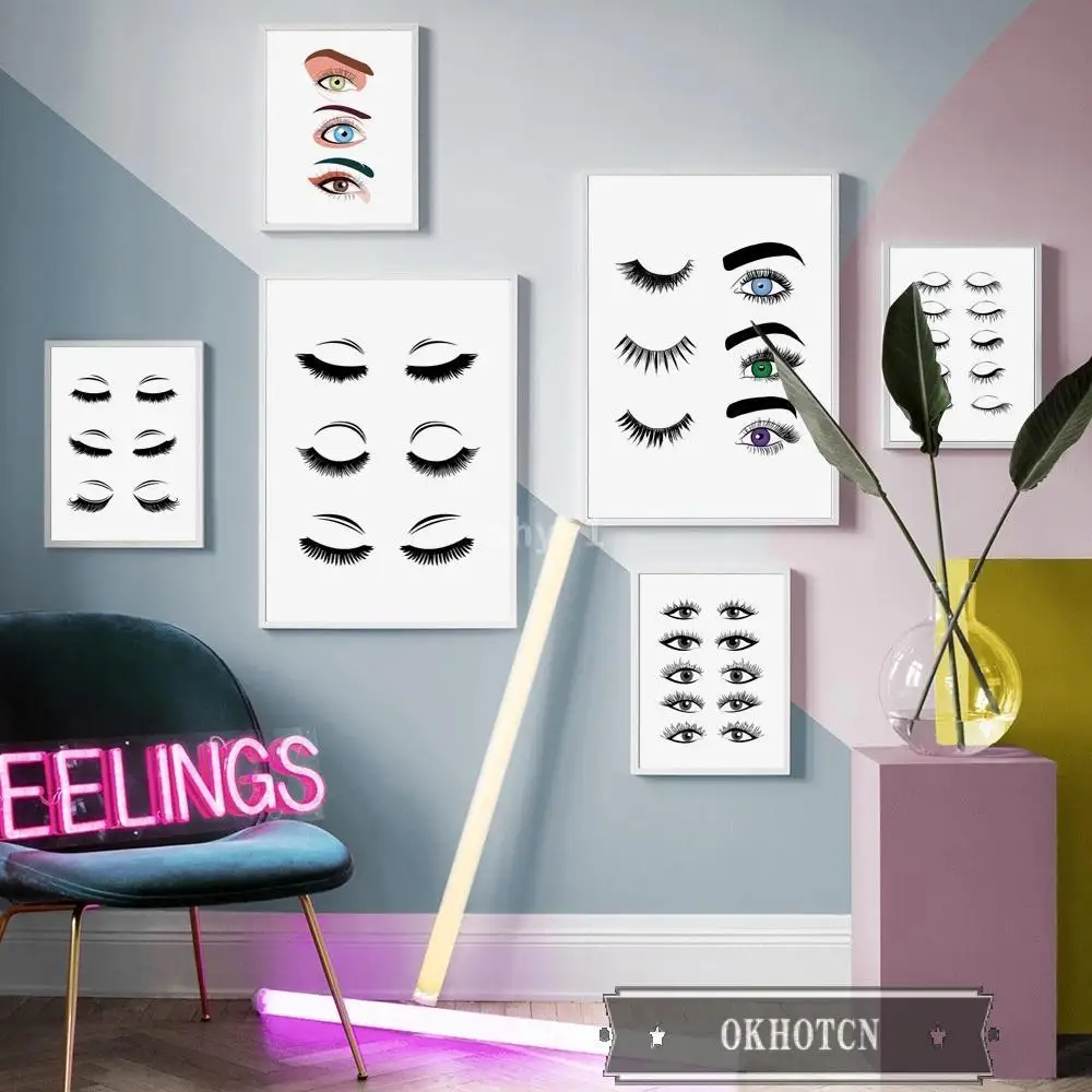 Makeup Canvas Art  Chic Eyebrows  Lashes Wall Prints for Beauty Salon Decor Guide for Technicians